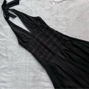 BCBGMaxAzria Silk Sequin Handkerchief Hem Halter Cocktail Dress Gown Y2K Black